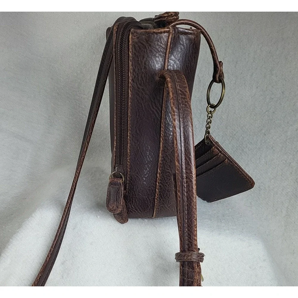 Crazy Horse Cross Body Bag Purse Wallet Faux Leather Brown Gold Western Keychain